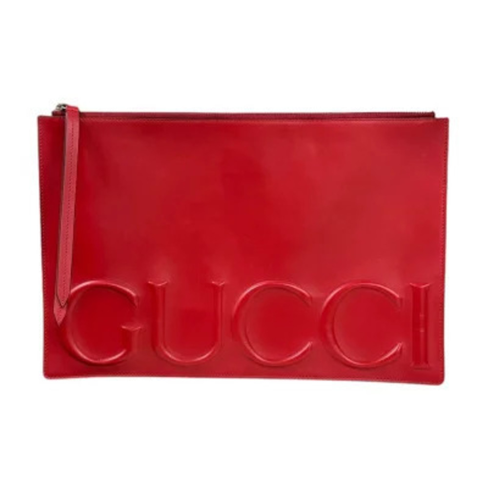Gucci Clutch Bag Leather Red